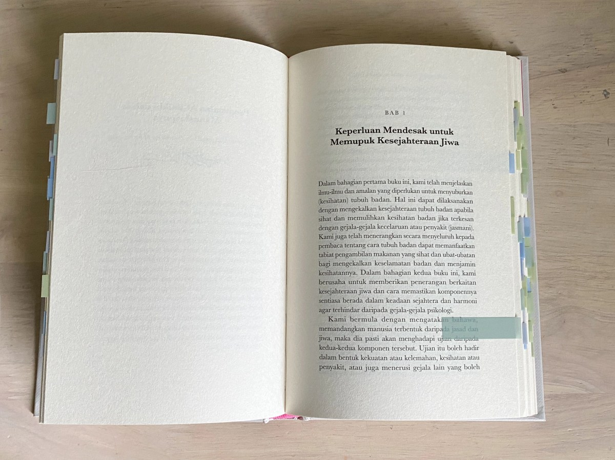 Text on a page in Memelihara Jiwa's book.